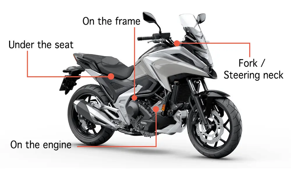 Các vị trí đặt số khung xe máy