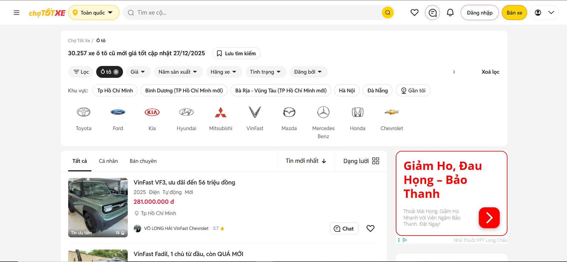 Đăng tin bán xe ô tô tại Chợ Tốt Xe