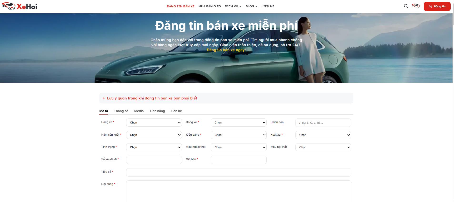Đăng tin bán xe ô tô tại Xehoi.com.vn