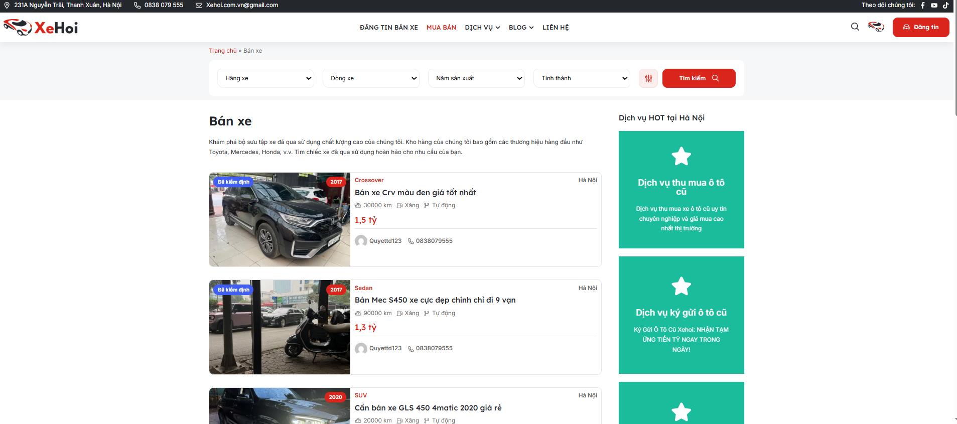 Dịch vụ đăng tin bán xe ô tô cũ của xehoi.com.vn