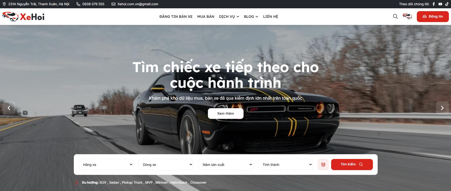 Giao diện trang chủ mới của website xehoi.com.vn