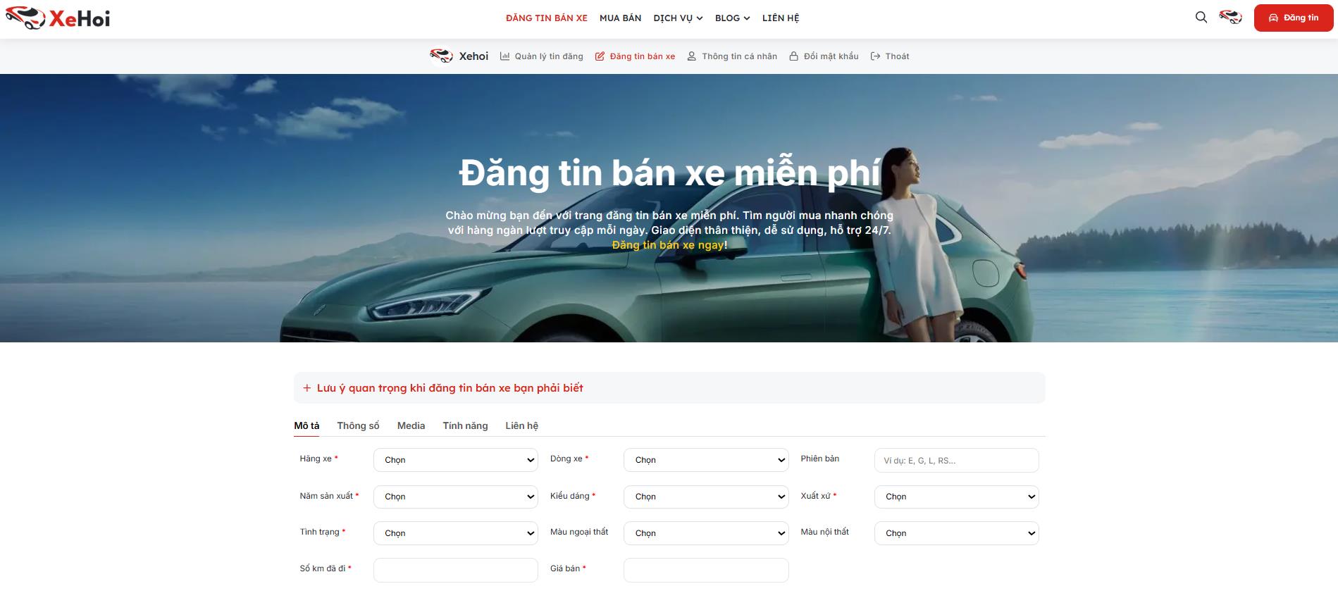 Trang đăng tin bán xe ô tô của xehoi.com.vn