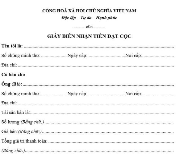 giay bien nhan tien dat coc xe